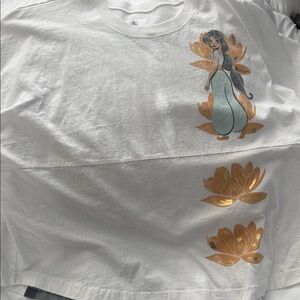 Disney White Long Sleeve Tee with Jasmine Character and Gold Floral